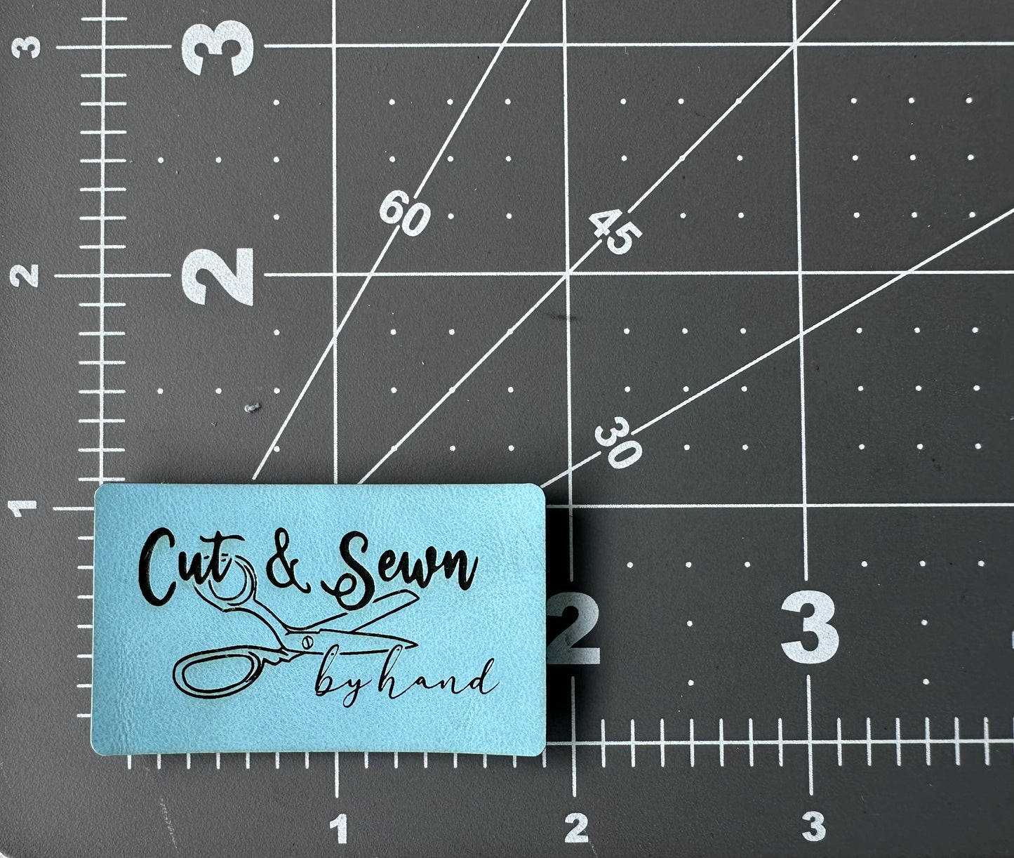 "Cut & Sewn by Hand" Laser Engraved Luxe Thin Faux Leather Tags - Vibrant 10-Pack