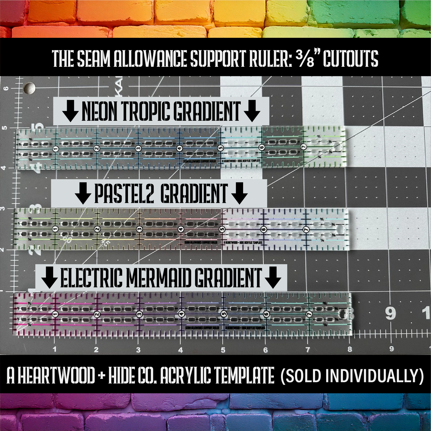 Seam Allowance Support Ruler - 3/8" SA Cutouts - A Heartwood + Hide Acrylic Template