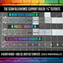 Load image into Gallery viewer, Seam Allowance Support Ruler - 1/4" SA Cutouts -  A Heartwood + Hide Acrylic Template