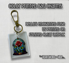 Load image into Gallery viewer, Color Printed Bag Charms - Belle's Enchanted Rose - Frosted Acrylic
