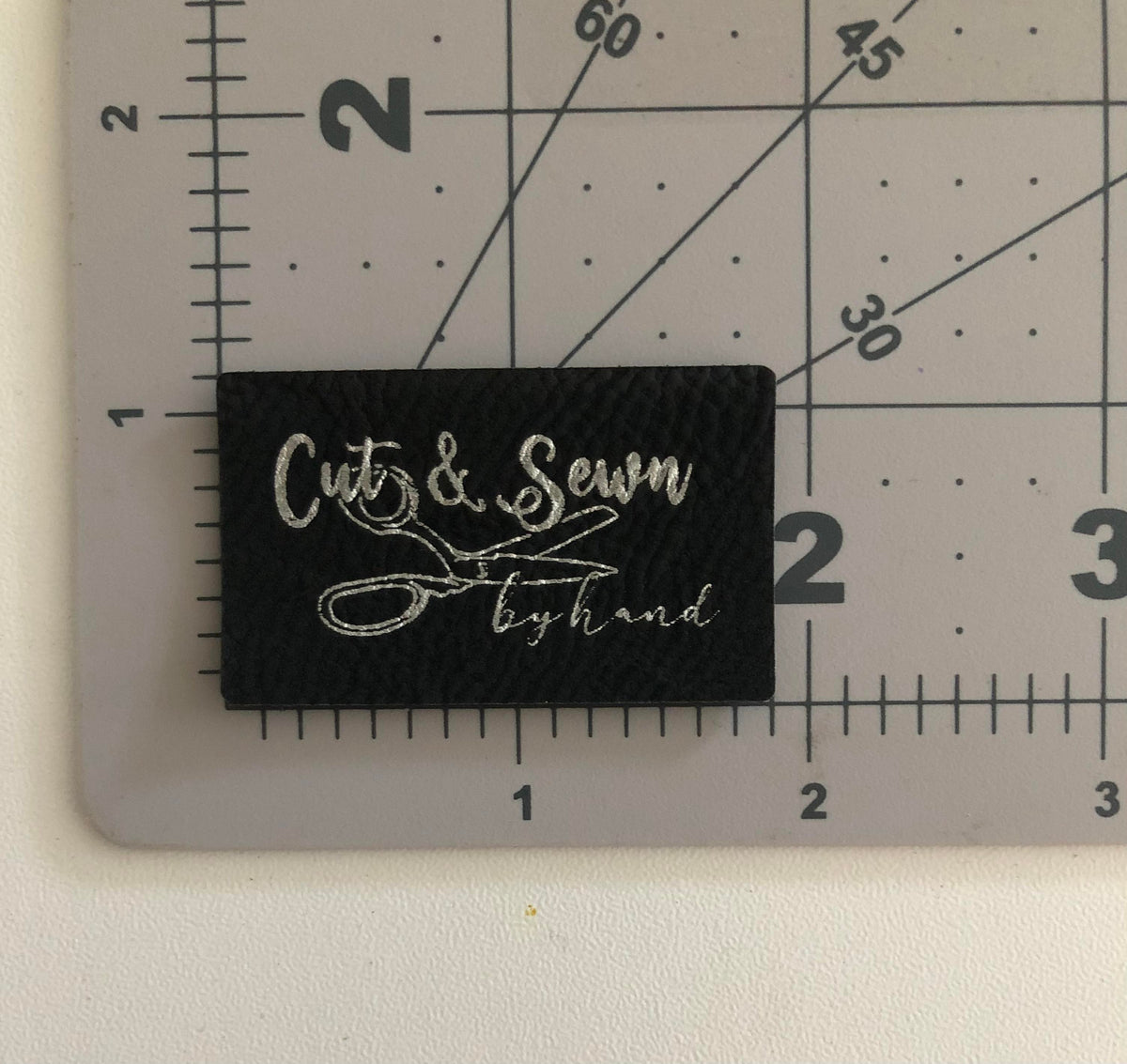 "Cut & Sewn by Hand" Engraved Faux Leather Tags 15 Pack The