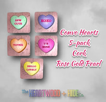 Load image into Gallery viewer, Convo Hearts Color Printed Rose Gold Pearl Cork Tag 5-Pack
