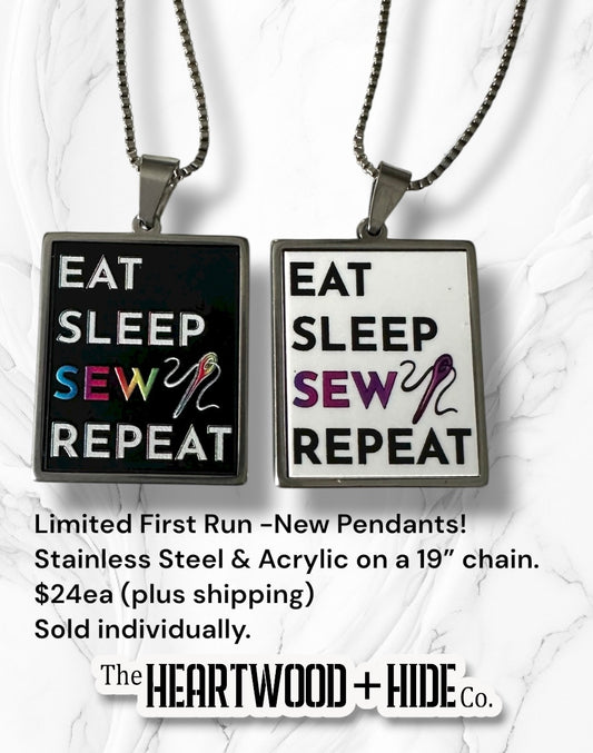 Super Secret First Dibs Listing For "Eat Sleep Sew Repeat" Acrylic and Stainless Steel Necklace