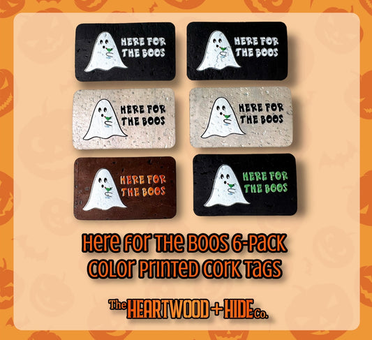 "Here For The Boos" Color Printed Cork Tags 6-Pack