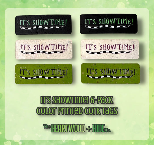 "It's Showtime!" Color Printed Cork Tags 6-Pack