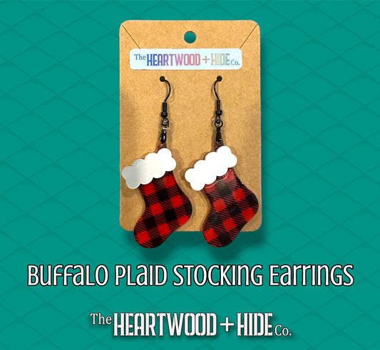Buffalo Plaid Stocking Dangle Earrings