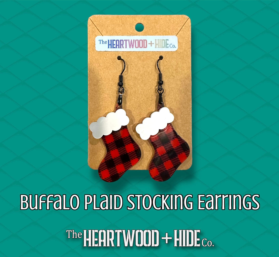 Buffalo Plaid Stocking Dangle Earrings