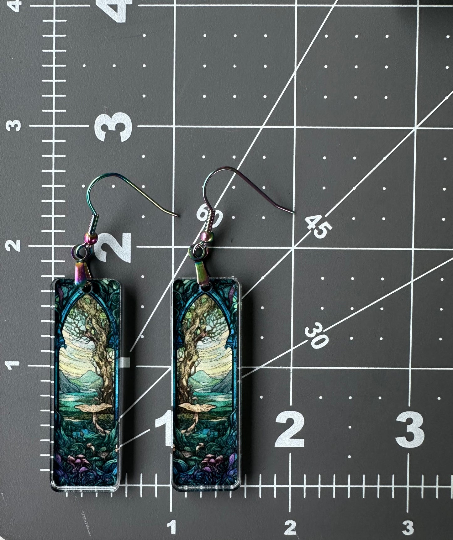 Color Printed Acrylic Earrings - Mushroom Valley