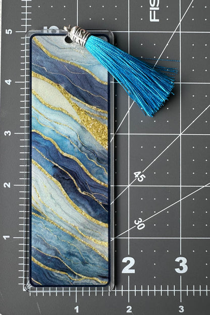 Color Printed 1/16" Acrylic Bookmark - Gilded Blue Agate