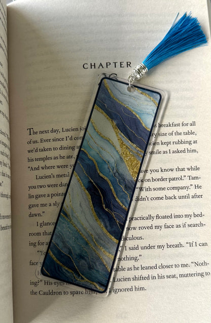 Color Printed 1/16" Acrylic Bookmark - Gilded Blue Agate