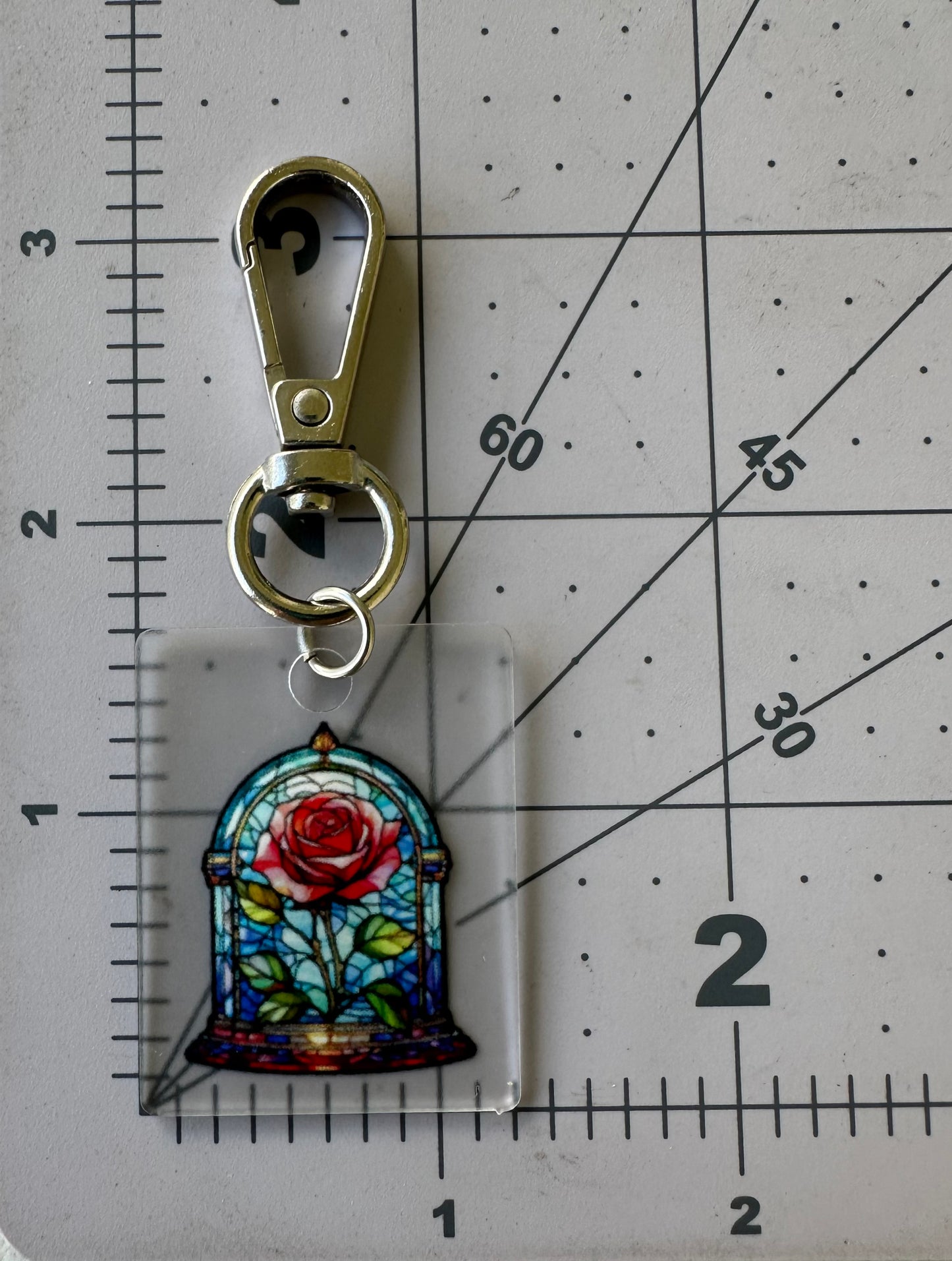 Color Printed Bag Charms - Belle's Enchanted Rose - Frosted Acrylic