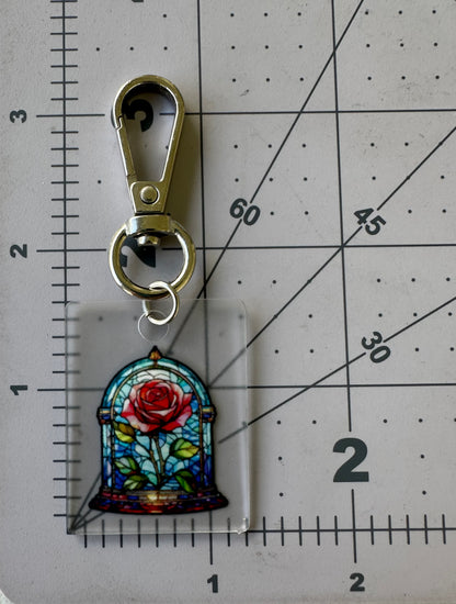 Color Printed Bag Charms - Belle's Enchanted Rose - Frosted Acrylic