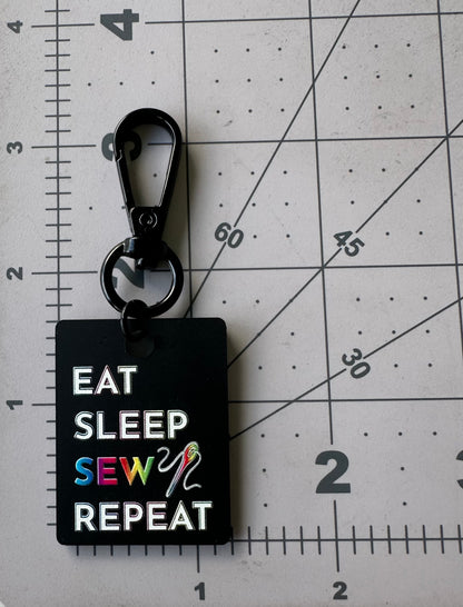 Color Printed Bag Charms - Eat Sleep Sew Repeat - Black Acrylic