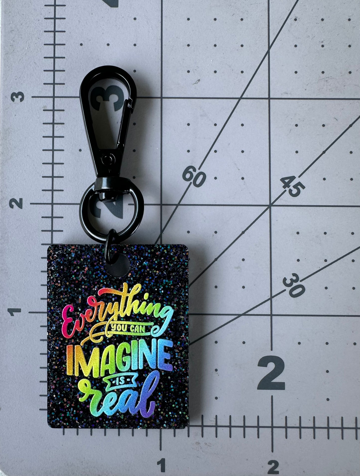 Color Printed Bag Charms - Everything You Can Imagine - Black Sparkle Acrylic