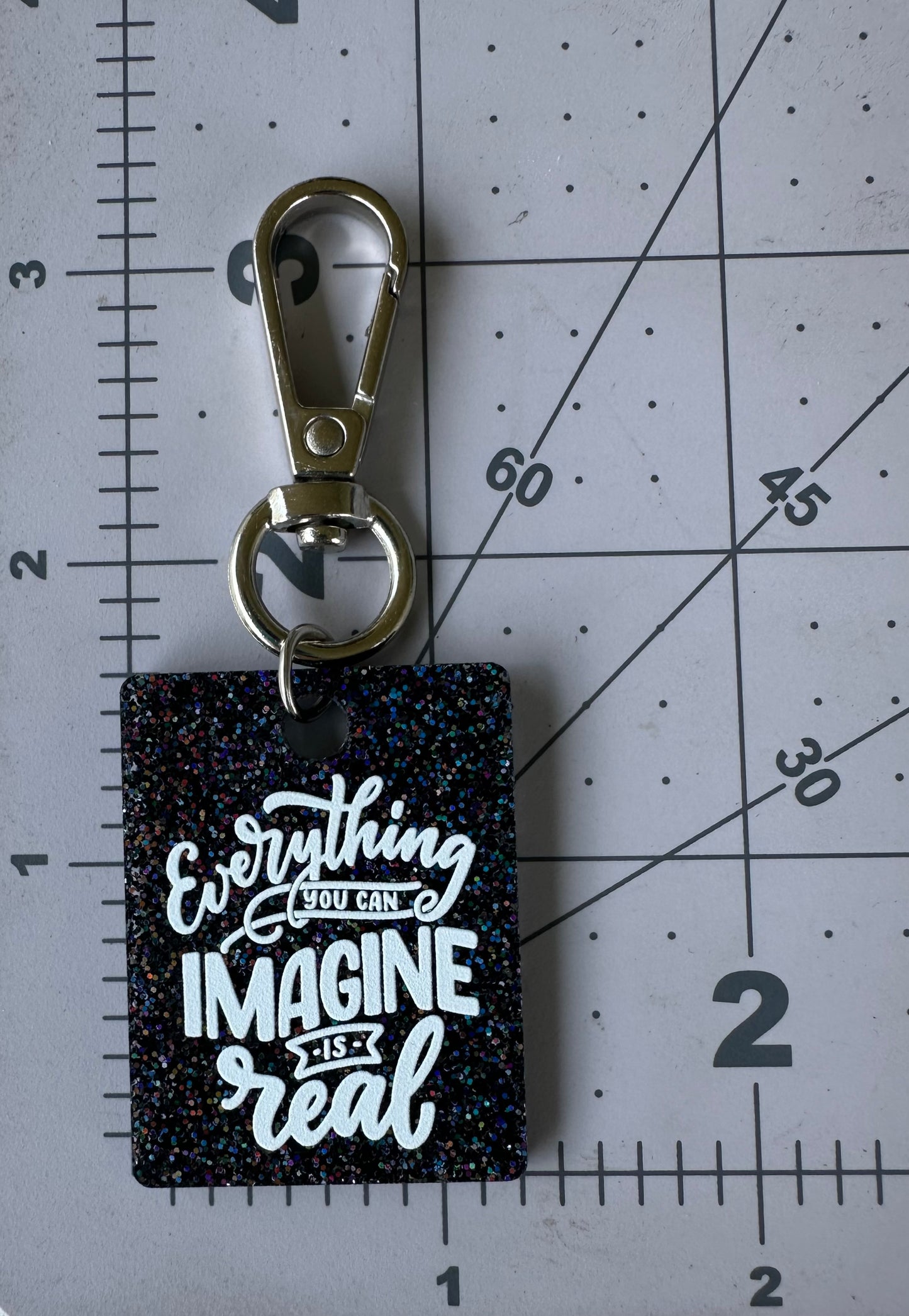 Color Printed Bag Charms - Everything You Can Imagine - Black Sparkle Acrylic