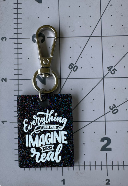 Color Printed Bag Charms - Everything You Can Imagine - Black Sparkle Acrylic