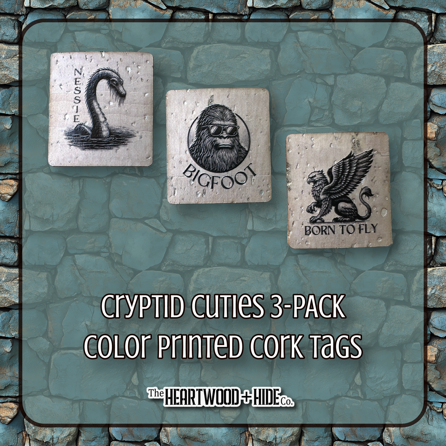 "Cryptid Cuties" 3-pack - Color Printed Cork Tags