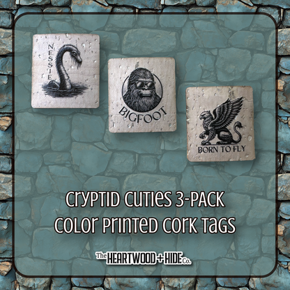 "Cryptid Cuties" 3-pack - Color Printed Cork Tags