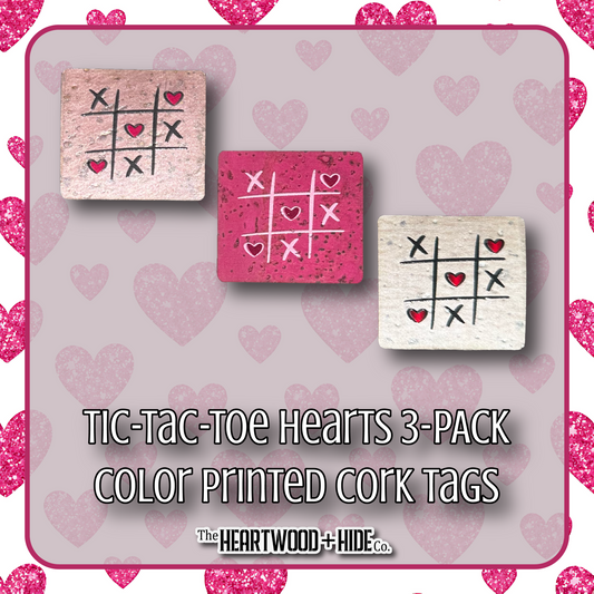 "Tic-Tac-Toe Hearts" 3-pack - Color Printed Cork Tags