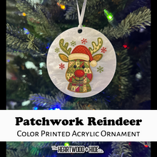 Load image into Gallery viewer, Color Printed Acrylic Ornament - Patchwork Reindeer - Pearl White Acrylic
