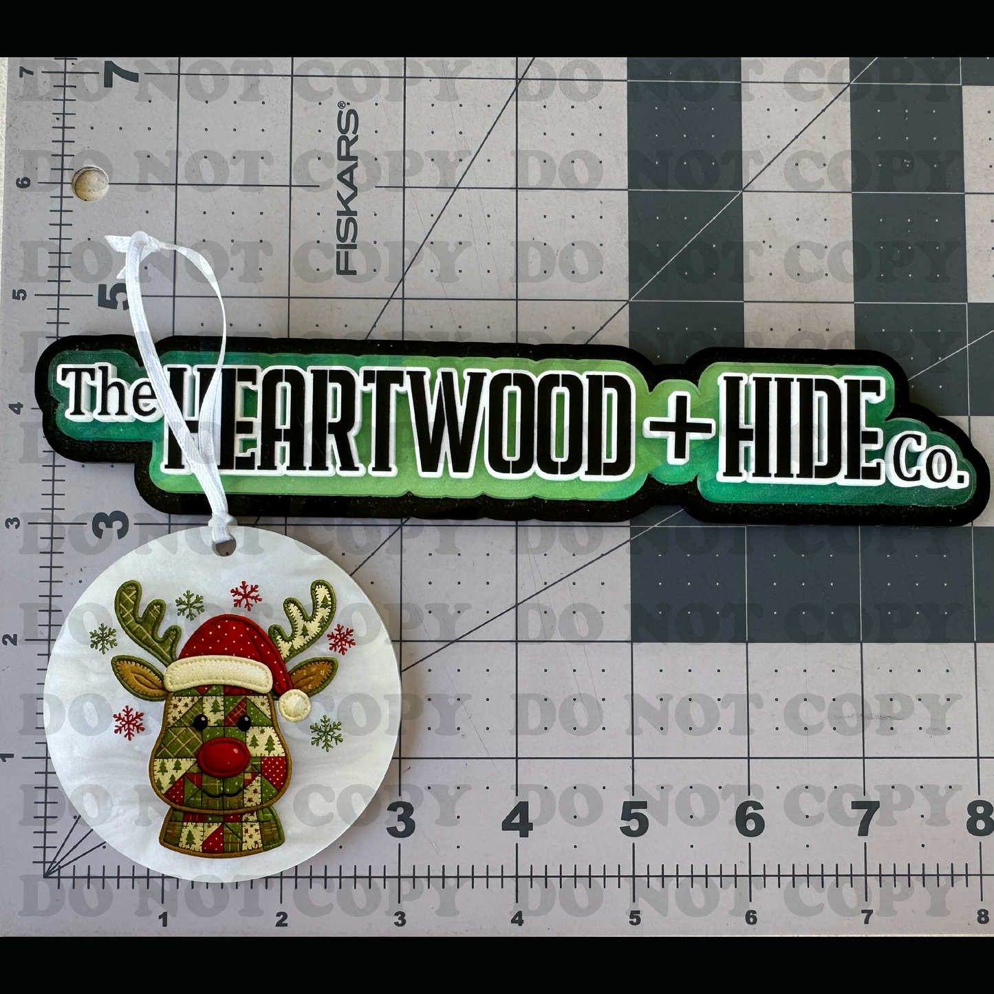 Color Printed Acrylic Ornament - Patchwork Reindeer - Pearl White Acrylic