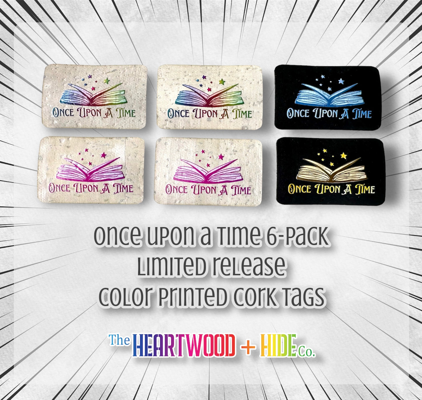 "Once Upon A Time" LIMITED RELEASE Color Printed Cork Tags 6-Pack