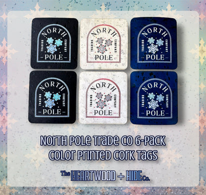 "North Pole Trade Co" Color Printed Cork Tags (6 Pack)