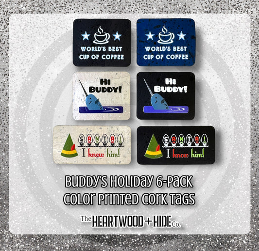 "Buddy's Holiday" 6-Pack Color Printed Cork Tags