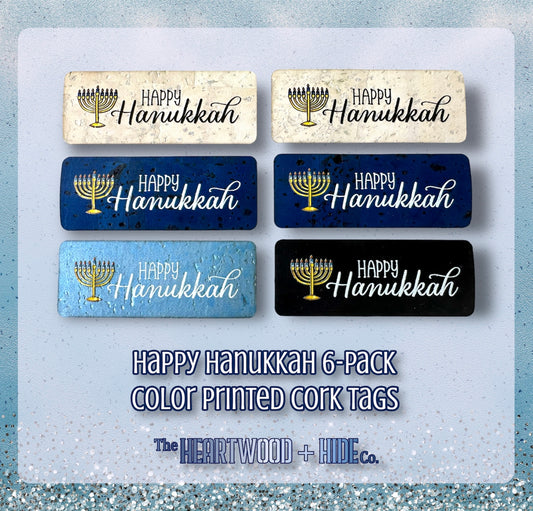 "Happy Hanukkah" 6-Pack Color Printed Cork Tags