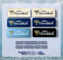 Load image into Gallery viewer, &quot;Happy Hanukkah&quot; 6-Pack Color Printed Cork Tags
