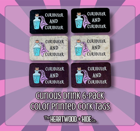 "Curious Drink" 6-Pack - Color Printed Cork Tags