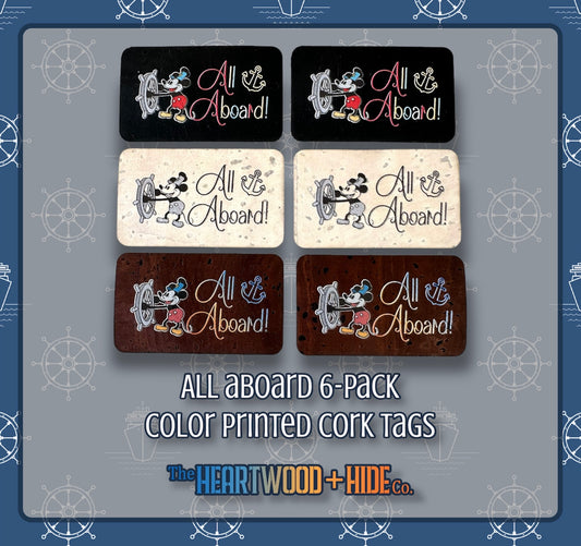 "All Aboard" Color Printed Cork Tags 6-Pack