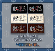 Load image into Gallery viewer, &quot;All Aboard&quot; Color Printed Cork Tags 6-Pack
