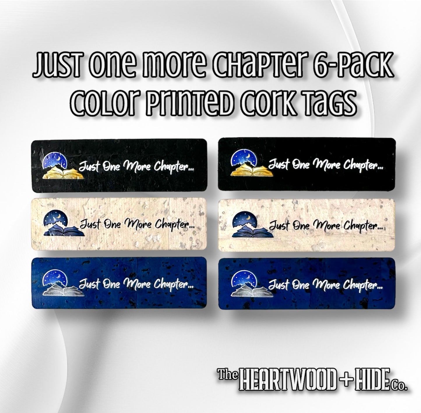 "Just One More Chapter" Color Printed Cork Tags 6-Pack