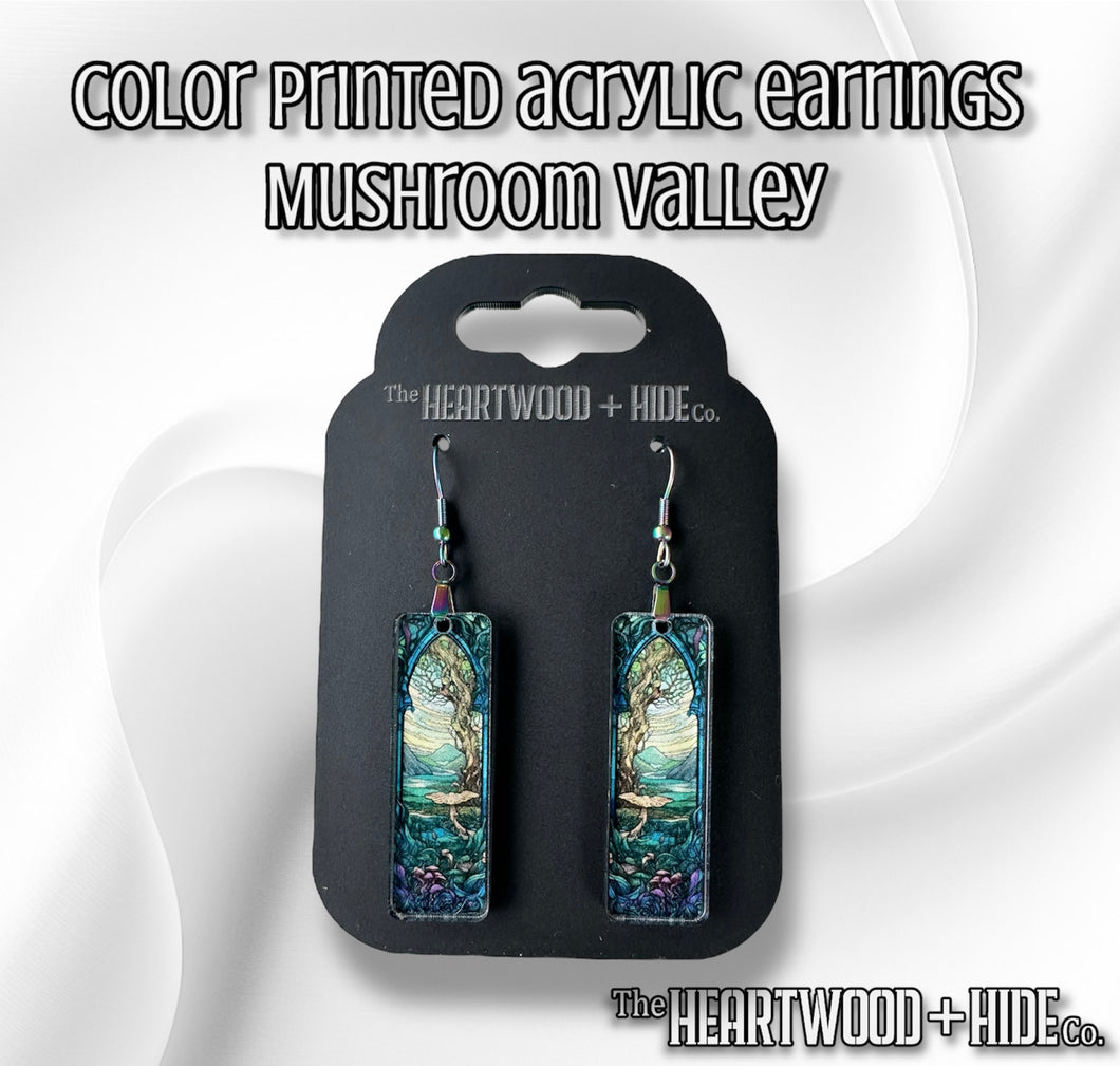 Color Printed Acrylic Earrings - Mushroom Valley
