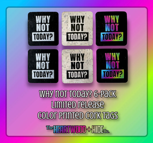 "Why Not Today?" - 6-pack - LIMITED RELEASE Color Printed Cork Tags