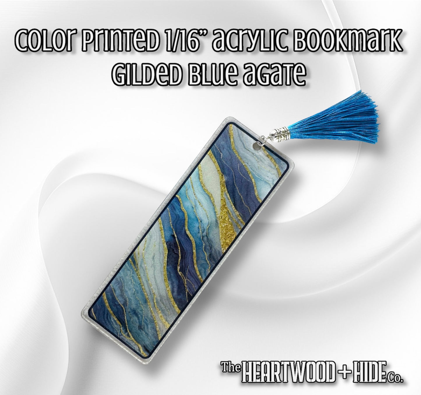 Color Printed 1/16" Acrylic Bookmark - Gilded Blue Agate