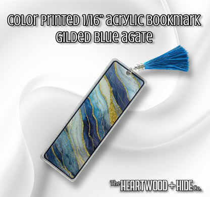 Color Printed 1/16" Acrylic Bookmark - Gilded Blue Agate