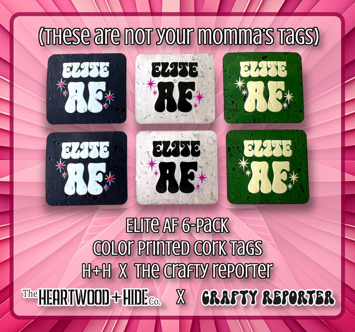 "ELITE AF" - Color Printed Cork Tags 6-Pack