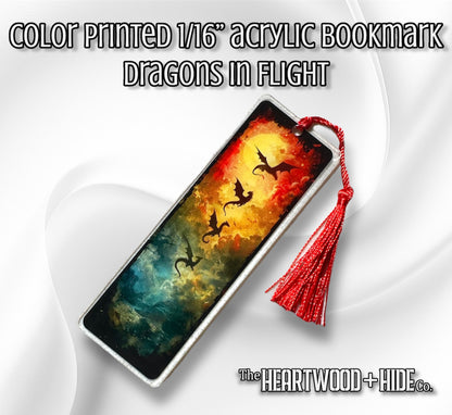Color Printed 1/16" Acrylic Bookmark - Dragons In Flight