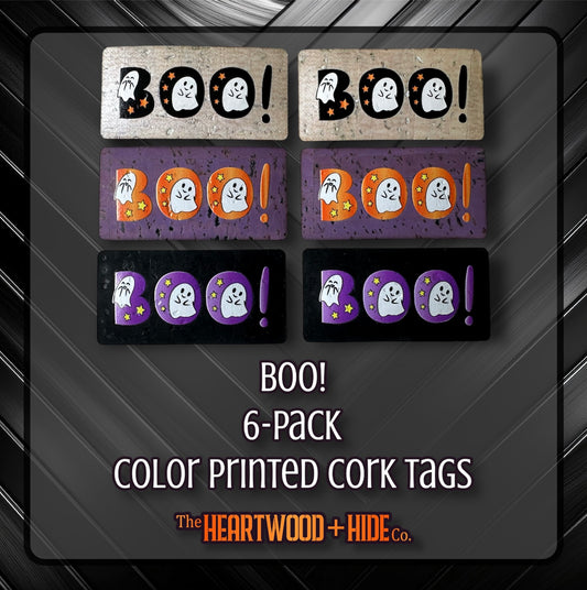 "BOO!" 6-Pack - Color Printed Cork Tags
