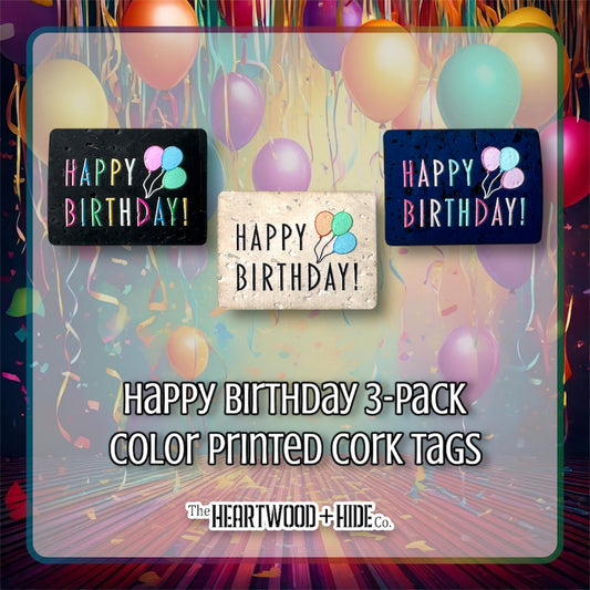 "Happy Birthday!" 3-pack - Color Printed Cork Tags