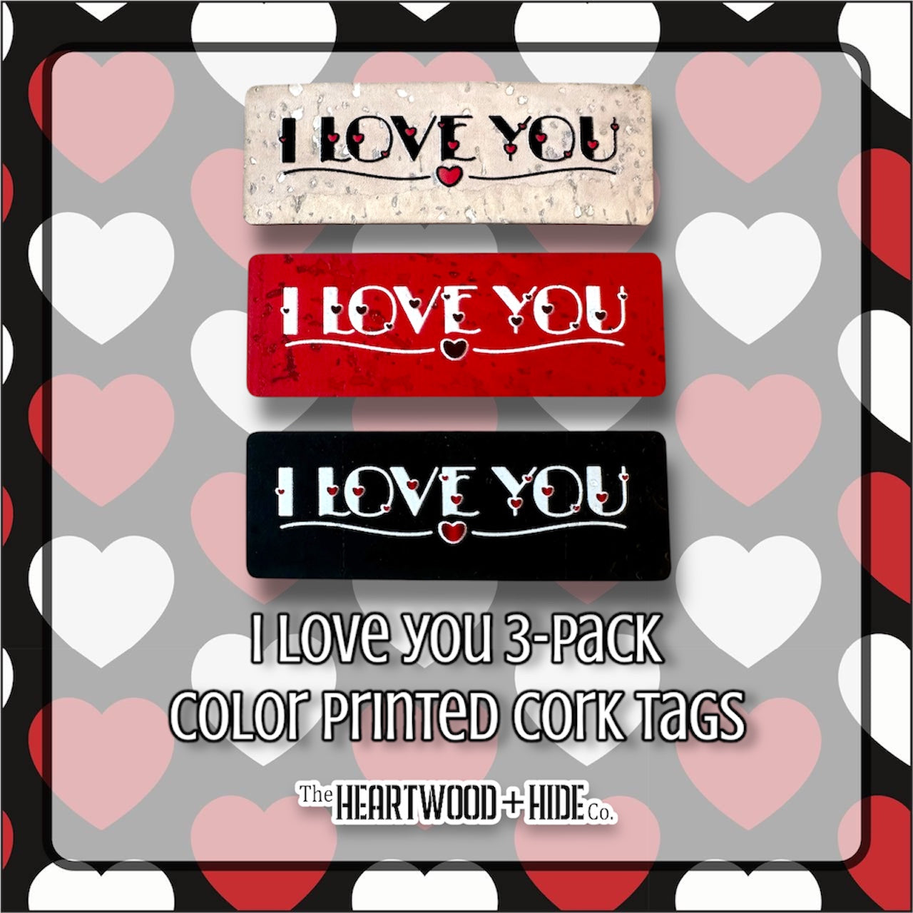 "I Love You" 3-pack - Color Printed Cork Tags