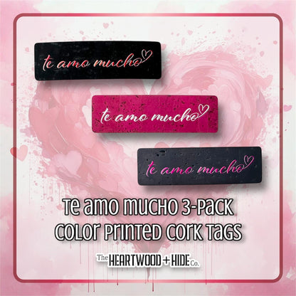 "te amo mucho" 3-pack - Color Printed Cork Tags