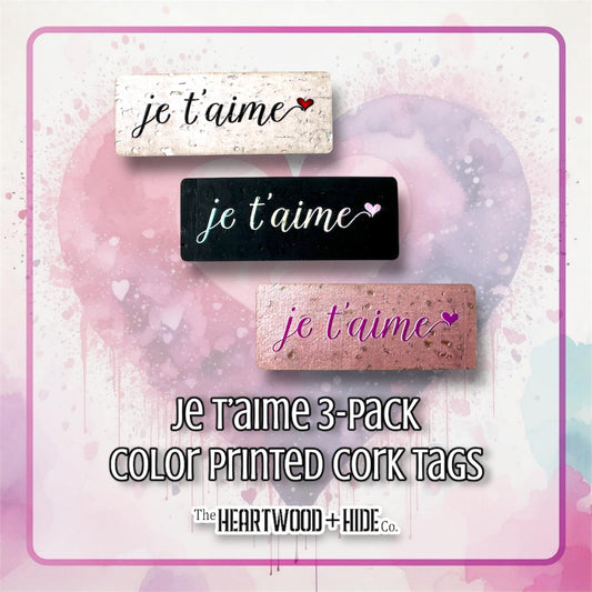 "je t'aime" 3-pack - Color Printed Cork Tags
