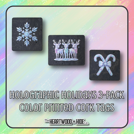 "Holographic Holidays" 3-Pack - Color Printed Cork Tags