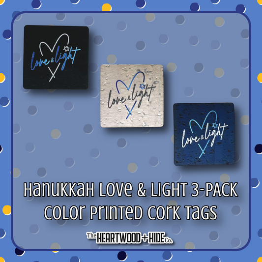 "Hanukkah Love & Light" 3-Pack - Color Printed Cork Tags