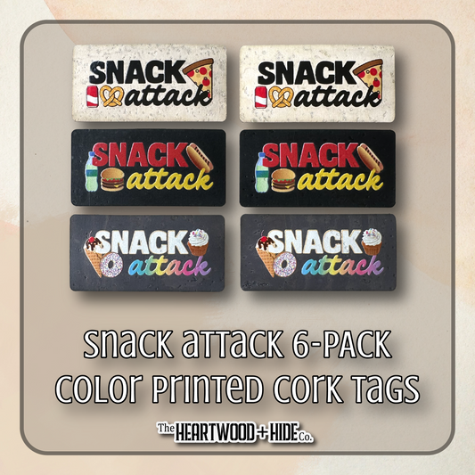 "Snack Attack" - Color Printed Cork Tags 6-Pack