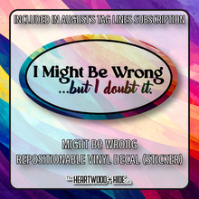 Load image into Gallery viewer, &quot;Might Be Wrong&quot; - Repositionable Vinyl Decal (Sticker) [TL &#39;25 August]
