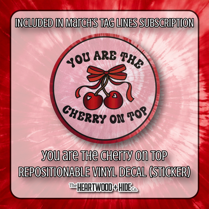 "You Are The Cherry On Top" - Repositionable Vinyl Decal (Sticker) [TL '25 March]